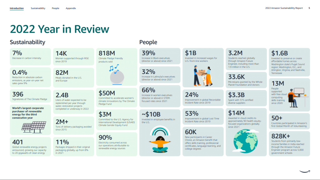 Example page from ESG report for Amazon