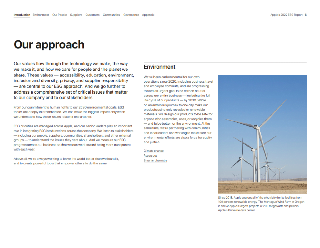 Example page from ESG report for Apple
